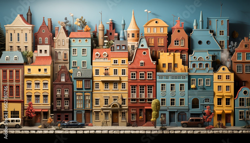 Vibrant cityscape, famous buildings, travel destinations, colorful illustration, modern skyline generated by AI
