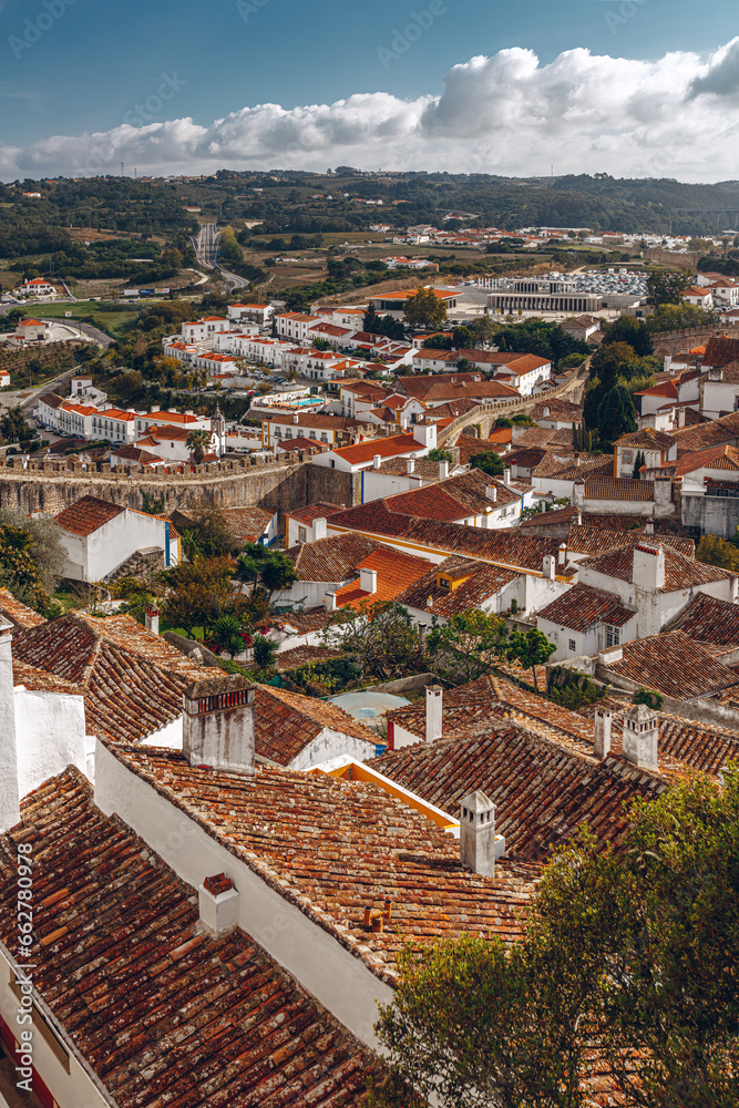 Skyline as it seen from castle walls in UNESCO heritage town of Óbidos, Leiria, Portugal.