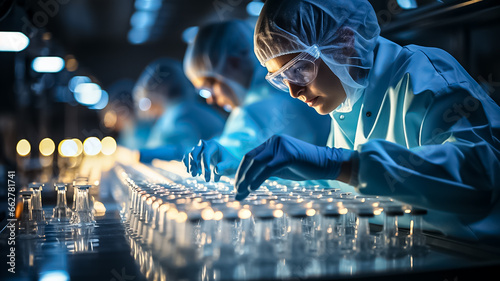 Researcher working in a laboratory. Medical tests background. Design ai