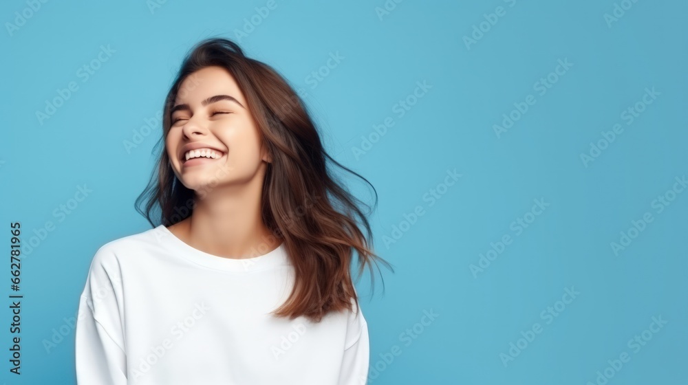 Teenager smiling stand isolated on pastel color background studio. Teenager smiling stand isolated on pastel color background studio.