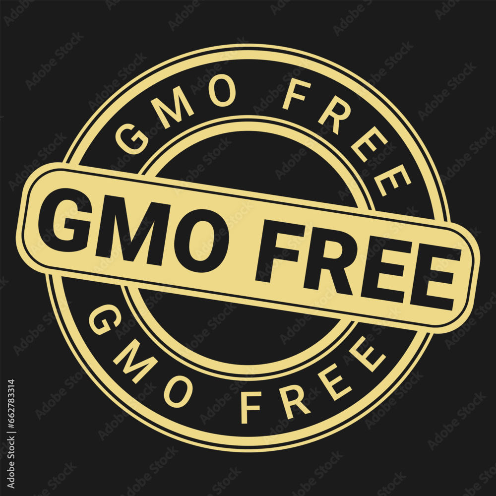 Gold Yellow GMO Free stamp sticker with Stars vector illustration