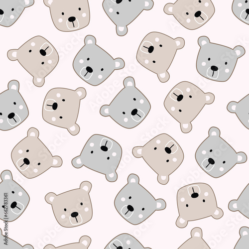 Baby seamless pattern cute bear face cartoon animal background. Hand drawn design in children's style. Use for prints, decorations, fabrics, textiles, vector illustrations. © TEe Du