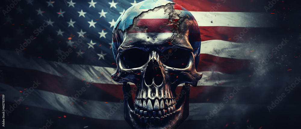 Skull with American Flag - obrazy, fototapety, plakaty 