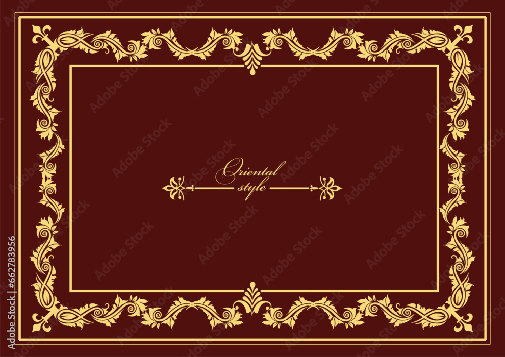 Gold ornament on dark background. Can be used as invitation card. Book cover. Vector illustration
