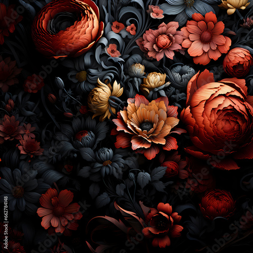 background with red and gold flowers © Kinga