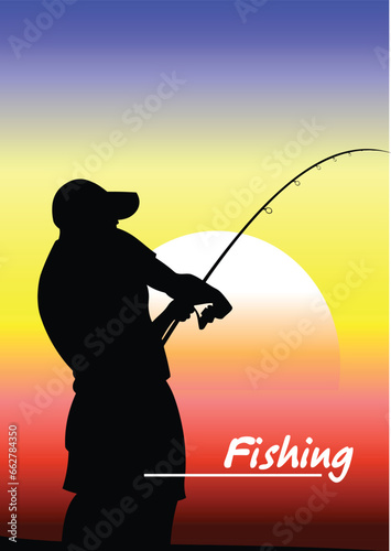 Lure fisherman holding his fishing rod is waiting for a fish. Color vector illustration