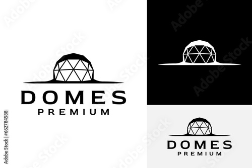 Creative Camping Glamping Dome Campsite Night Landscape Outdoor Recreation Logo Design Branding Template