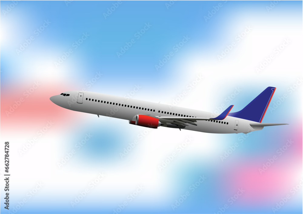 Airplane in air. Vector 3d illustration for designers