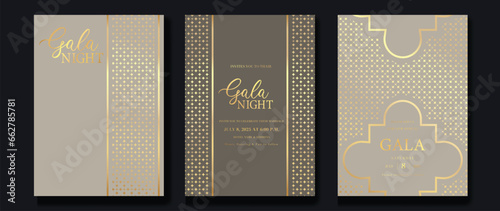 Luxury invitation card background vector. Golden elegant geometric shape, gold line gradient, sparkle on light background. Premium design illustration for gala card, grand opening, party invitation.