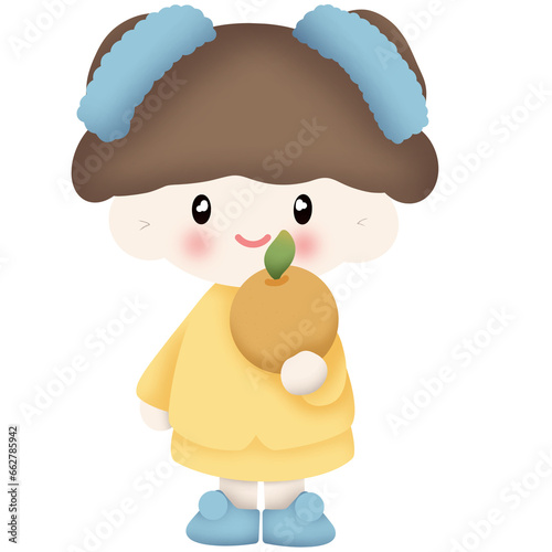Illustration set of cartoon drawings of cute girl