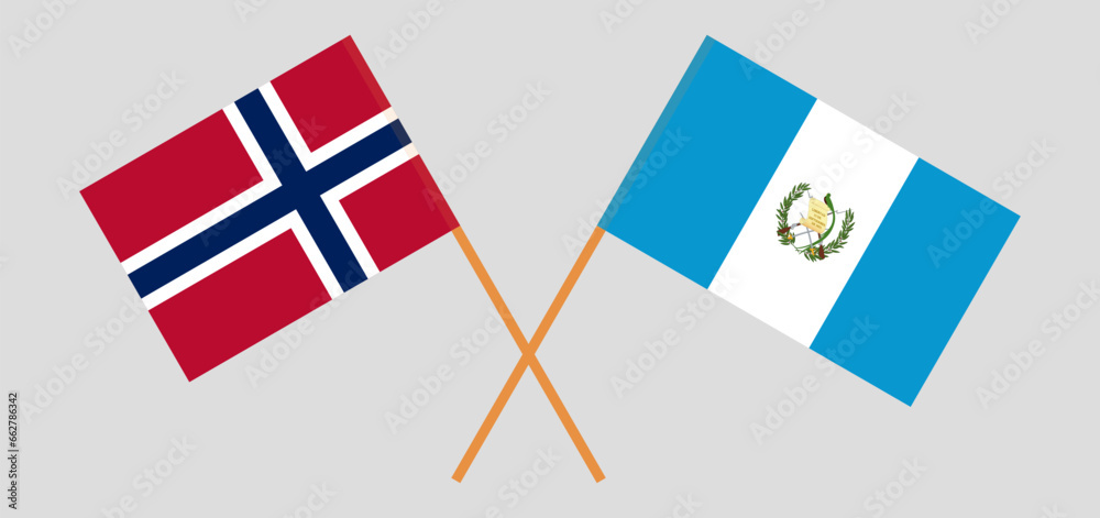 Crossed flags of Norway and Guatemala. Official colors. Correct proportion