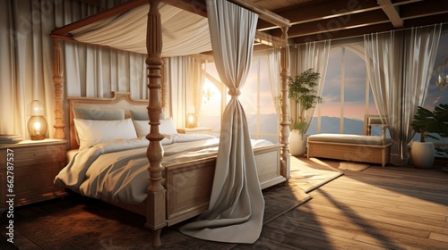 A tranquil bedroom featuring a four-poster canopy bed © Choudhry