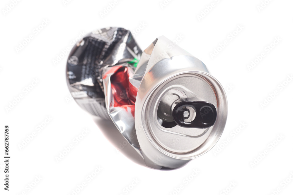Empty crumpled can from energy drink or beer Empty crumpled can from energy drink or beer