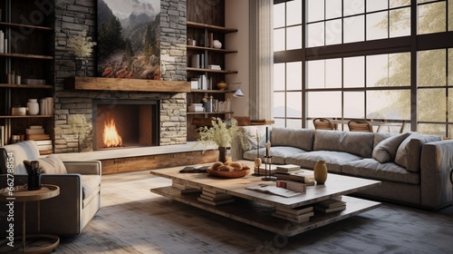 A transitional living room with a blend of textures and materials