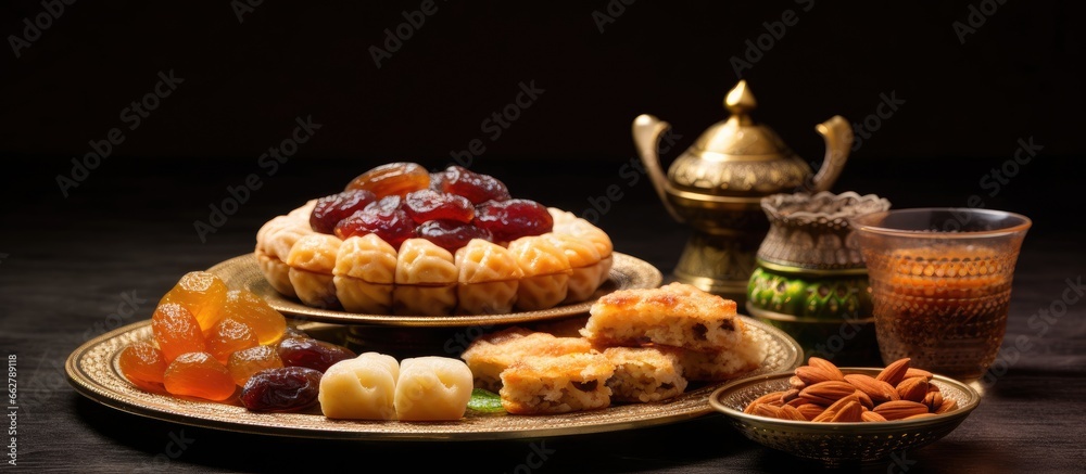 Arabic Sweets during Eid celebration for Ramadan With copyspace for text