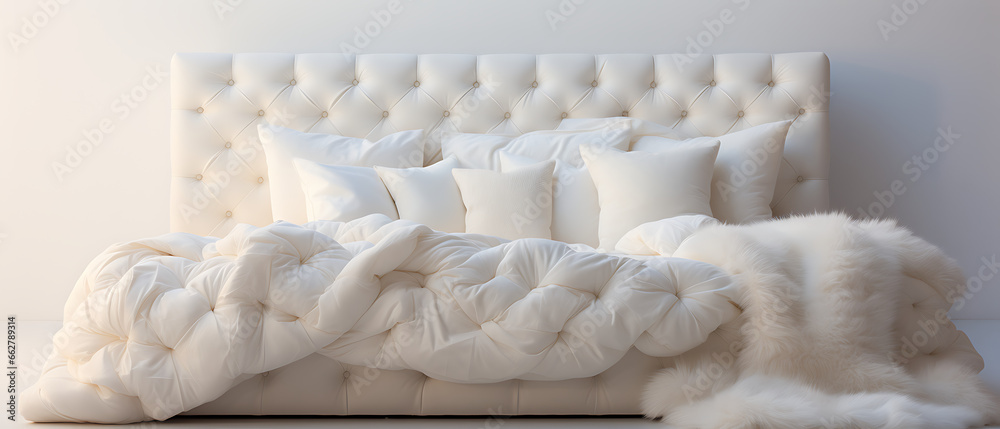 White Bed with Pillows and Duvet