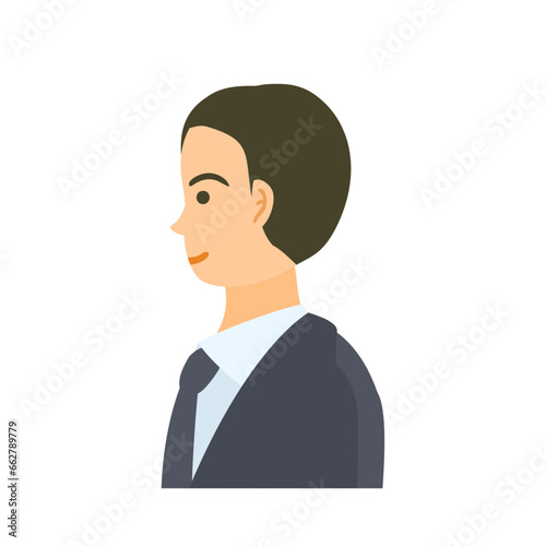 男性会社員の横顔。フラットなベクターイラスト。 A male office worker's profile view. Flat designed vector illustration.