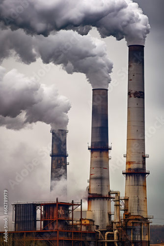 cheminée d'usine en train de rejeter des fumées toxique dans l'environnement photo