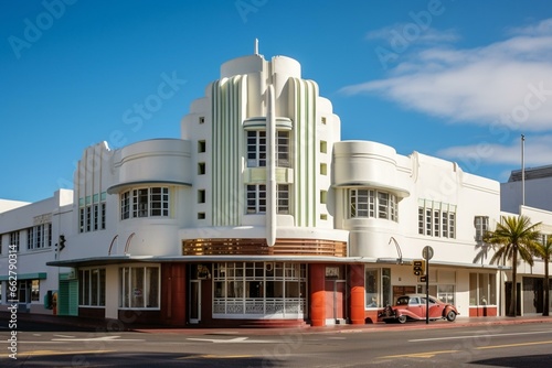 Iconic structures exemplifying art deco style in Napier, NZ. Generative AI photo