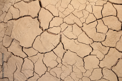 Close image of dried mud with cracks and cracks.