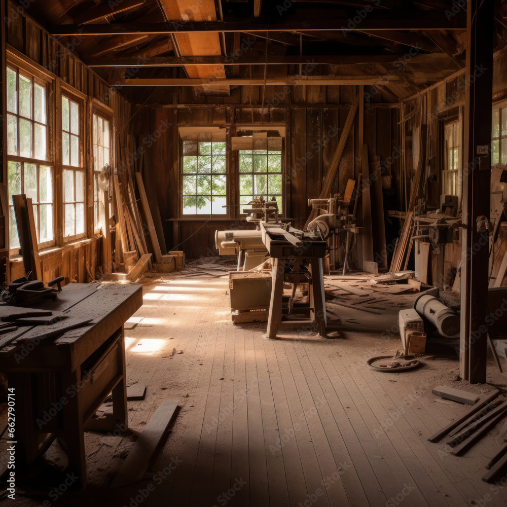 Fototapeta premium a deserted woodwork shop in brown