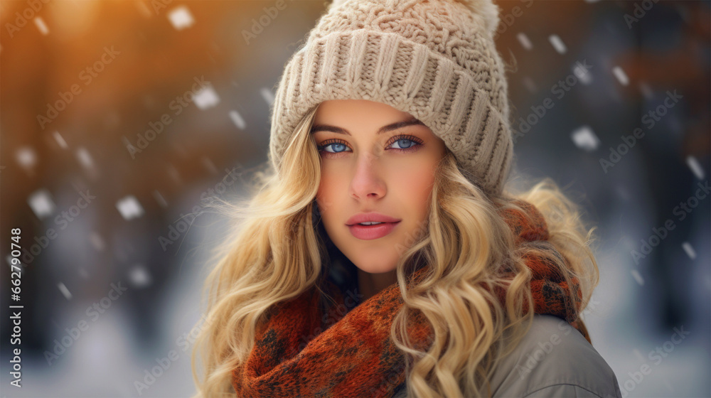 Beautiful lady wearing winter clothes portrait - ai generative Beautiful lady wearing winter clothes portrait - ai generative