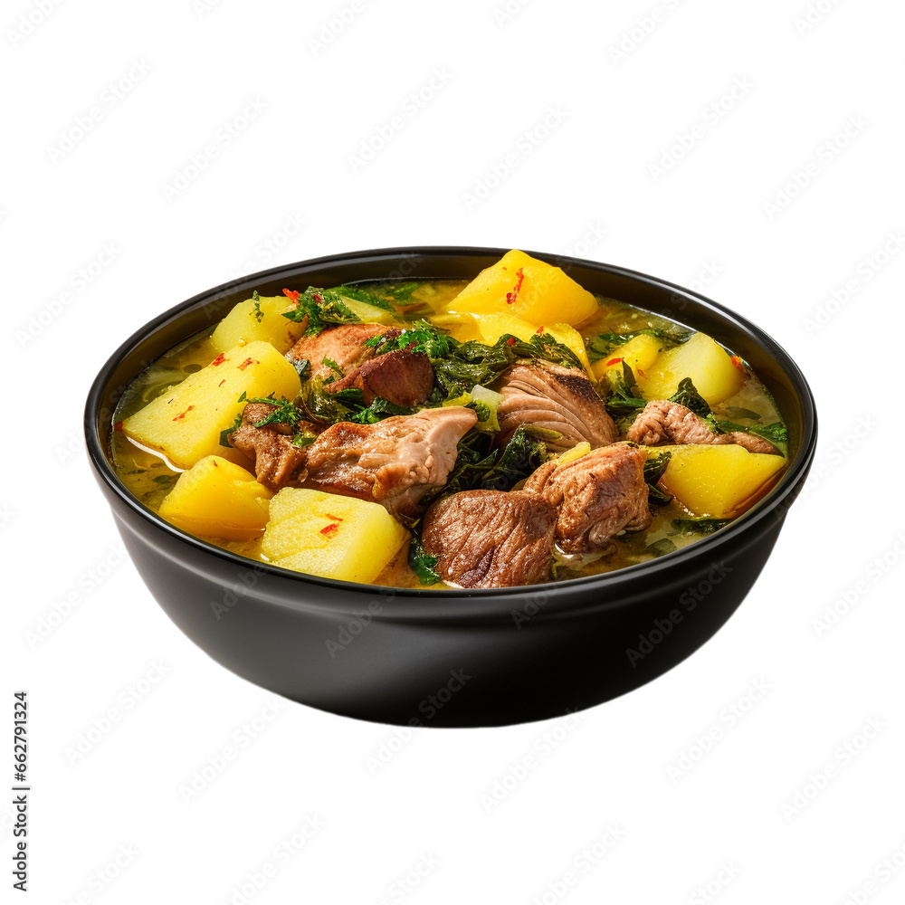 bowl of soup with meat and potatoes isolated on white background, ai generated bowl of soup with meat and potatoes isolated on white background, ai generated