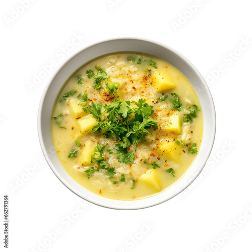 chicken soup with potato isolated on white background, ai generated