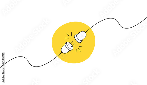 Electric socket with a plug drawn by hand. Electric plug and socket connection unplugged. Concept of connection and disconnection or 404 error. Vector illustration