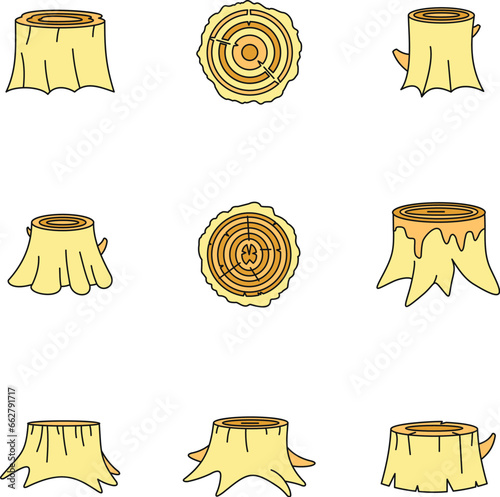 Stumps tree log wood icons set. Outline illustration of 16 stumps tree log wood vector icons thin line color flat on white