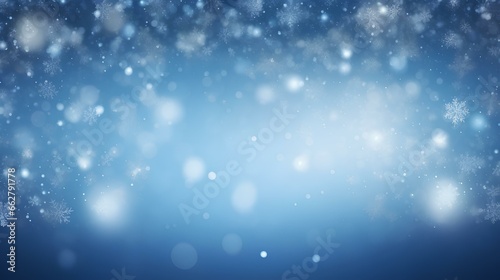 A shimmering dance of snowflakes, each uniquely patterned, set against a serene twilight blue, with twinkling white bokeh stars. generative AI