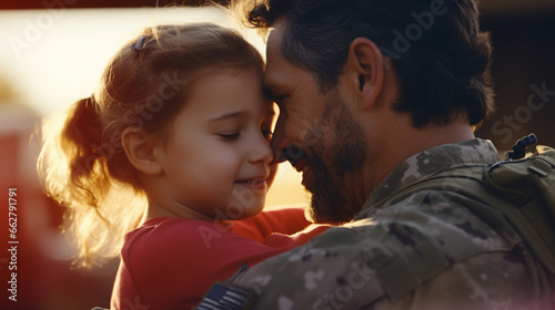 solider hugging daughter after returning home