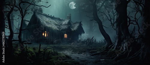 Cabin of a forest witch With copyspace for text
