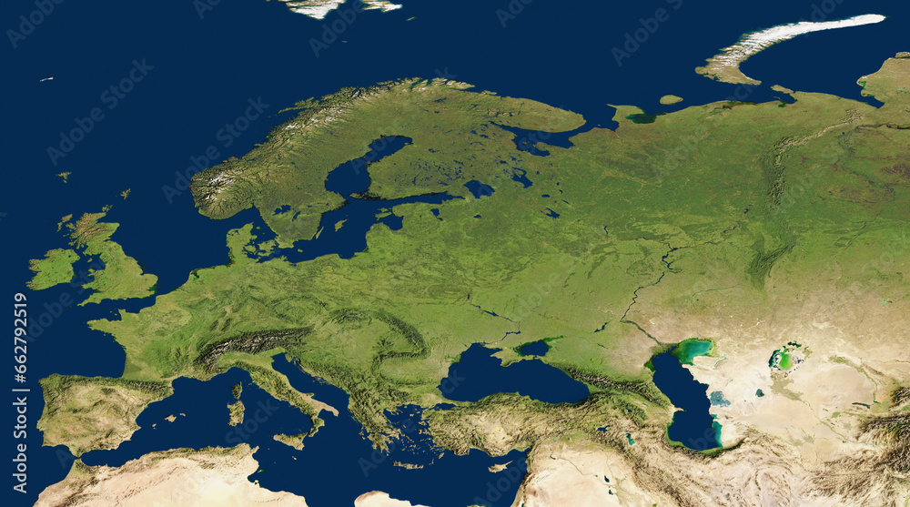 3D illustration of a highly detailed map of Europe. Elements of this image furnished by NASA.