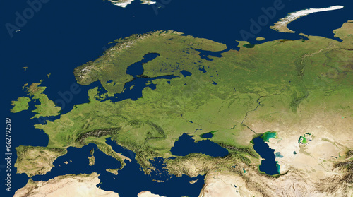 Fototapeta Naklejka Na Ścianę i Meble -  3D illustration of a highly detailed map of Europe. Elements of this image furnished by NASA.
