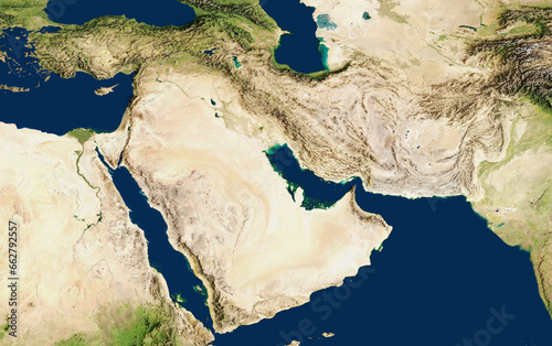 Fototapeta Naklejka Na Ścianę i Meble -  3D illustration of a highly detailed map of the Middle East. Elements of this image furnished by NASA.