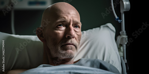 man bald in hospital bed, Disease cancer