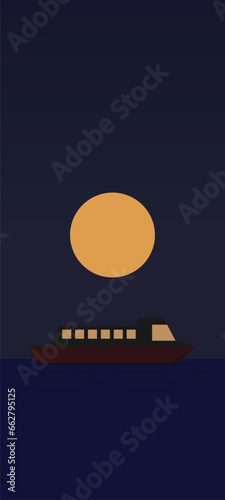 ship in the sea at night with sun sun silhouette vector mobile phone wallpaper