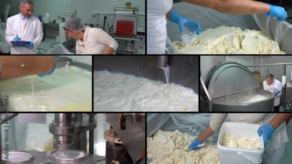 Dairy Product Manufacturing Multi Screen Video. Milk Pasteurization