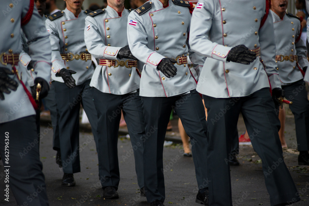 Bahia military police officers parade during Brazil's Independence Day celebrations in the city of Salvador, Brazil. Bahia military police officers parade during Brazil's Independence Day celebrations in the city of Salvador, Brazil.