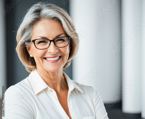 Portrait smiling middle age woman in glasses
