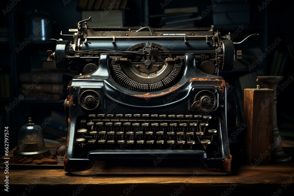 Vintage dark typewriter. Generative AI