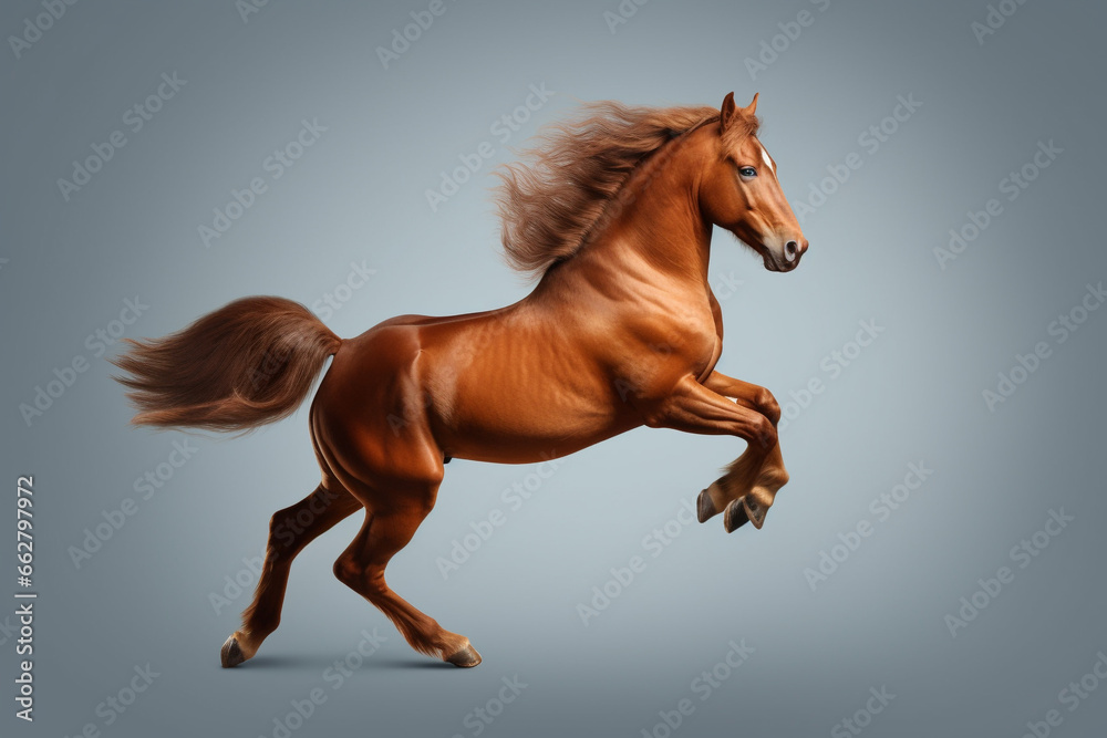 Beautiful brown horse rearing on white background Beautiful brown horse rearing on white background
