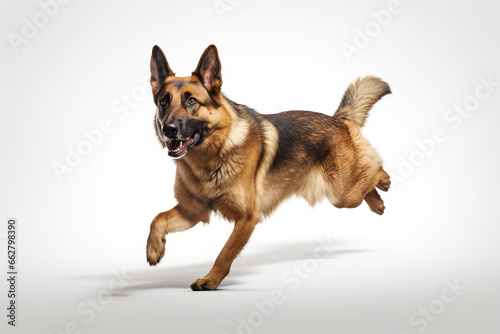 k9 or german shepherd police dog running isolated on white background. Guardian dog.