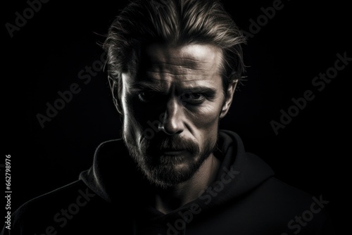 Dramatic close up black and white portrait of old homeless alcoholic man face depressed sick and lonely,  Generative AI