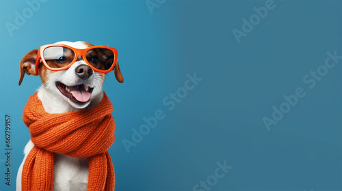 Happy dog dressed in winter clothes portrait on isolated background - ai generative
