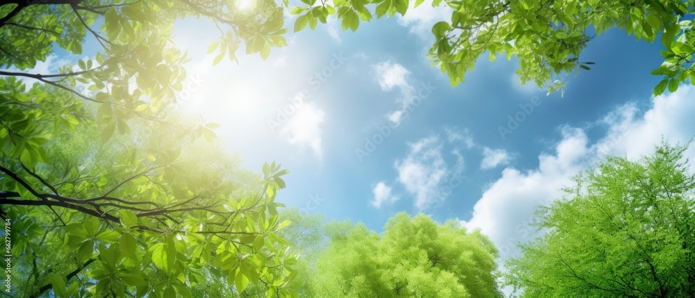 Beautiful fresh grass and yellow spring in nature against a blurry blue sky with clouds landscape, Geneartive AI Beautiful fresh grass and yellow spring in nature against a blurry blue sky with clouds landscape, Geneartive AI