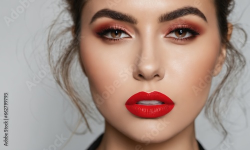 Serious woman with red lips