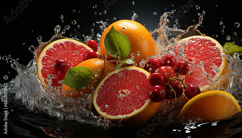 Freshness of nature bounty  juicy fruits  splashing water  refreshing drinks generated by AI