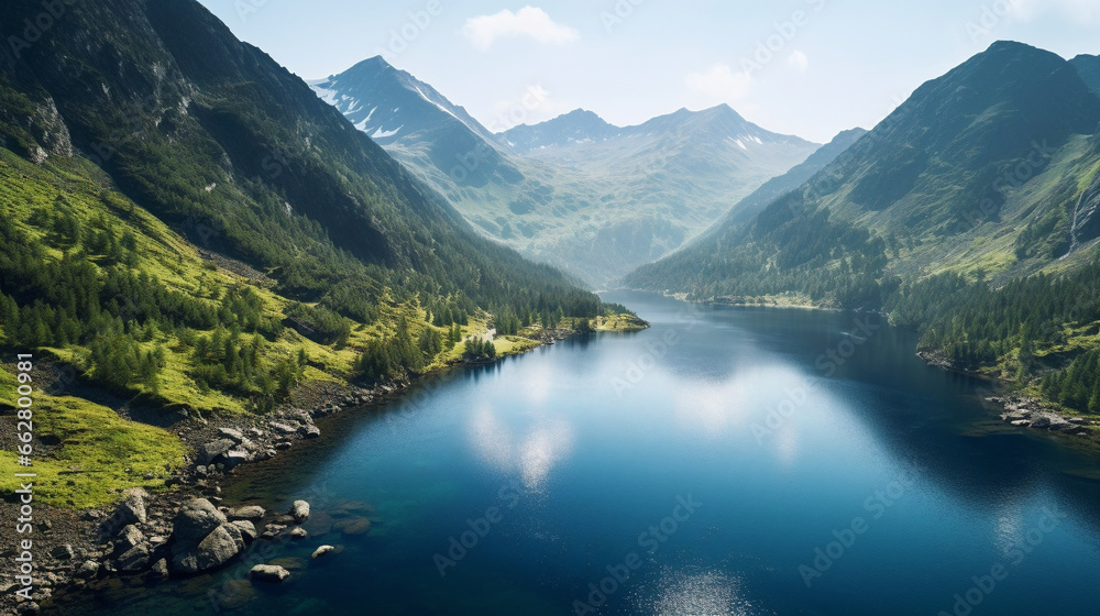 lake in the mountains Generative AI - obrazy, fototapety, plakaty 